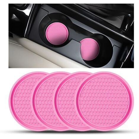 4 Pièces sous Verres Voiture Universel Anti Dérapant Silicone, Porte Gobelet en PVC, PVC Épais Coaster Voiture, Universels Tapis pour Gobelets Automobiles, Caboteur Tasse Voiture(Rose)