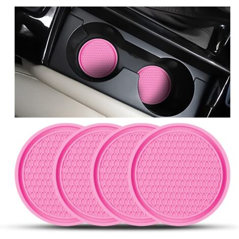 4 Pièces sous Verres Voiture Universel Anti Dérapant Silicone, Porte Gobelet en PVC, PVC Épais Coaster Voiture, Universels Tapis pour Gobelets Automobiles, Caboteur Tasse Voiture(Rose)