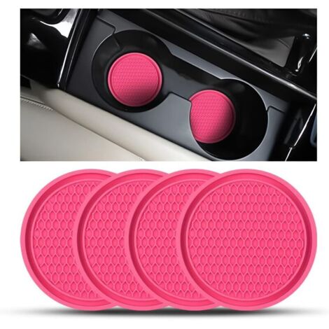 4 Pièces sous Verres Voiture Universel Anti Dérapant Silicone, Porte Gobelet en PVC, PVC Épais Coaster Voiture, Universels Tapis pour Gobelets Automobiles, Caboteur Tasse Voiture(Rose Rouge)
