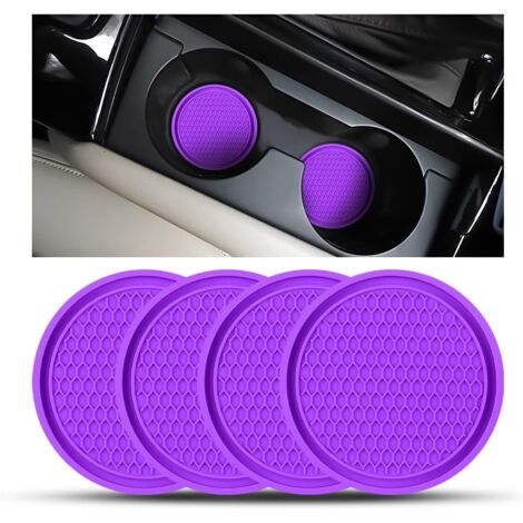 4 Pièces sous Verres Voiture Universel Anti Dérapant Silicone, Porte Gobelet en PVC, PVC Épais Coaster Voiture, Universels Tapis pour Gobelets Automobiles, Caboteur Tasse Voiture(Violet)