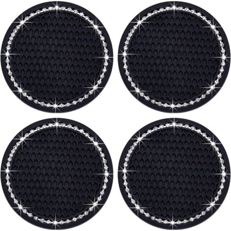 4 Pièces sous Verres Voiture Universel Anti Dérapant Silicone, Porte Gobelet en PVC, PVC Épais Coaster Voiture, Universels Tapis pour Gobelets Automobiles, Dessous De Verre Antidérapant(Noir)
