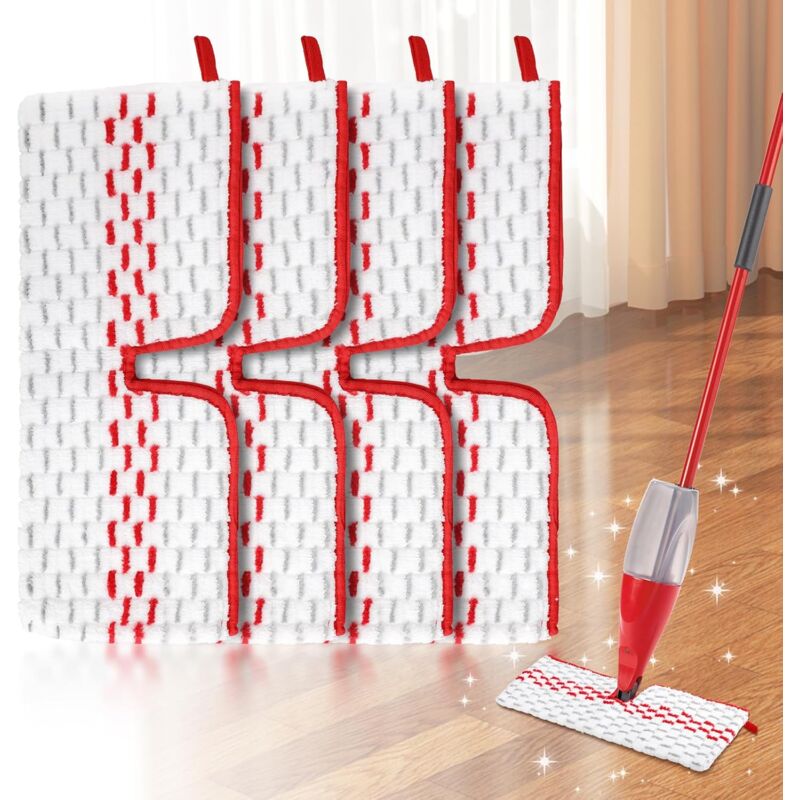 4 Pièces Spray Balai Recharge Microfibres Kit ,2 en 1 Réutilisable pour Vileda 1-2 Spray Max Balai Serpillere Rouge Gris Recharge pour Convient à