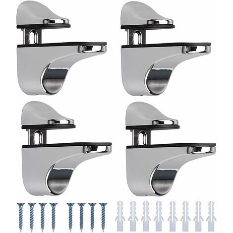 4 Pièces Support de Tablette en Verre,Réglables Alliage de Zinc Poli Salle de Bains Étagère en Verre pour Le Verre Et Les Planchers En Bois Jusqu'À 2-23 mm D'Épaisseur Max