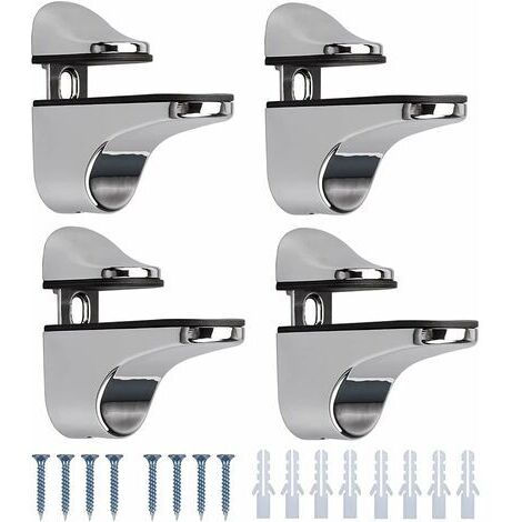 4 Pièces Support de Tablette en Verre,Réglables Alliage de Zinc Poli Salle de Bains Étagère en Verre pour Le Verre Et Les Planchers En Bois Jusqu'À 3-20 mm D'Épaisseur Max