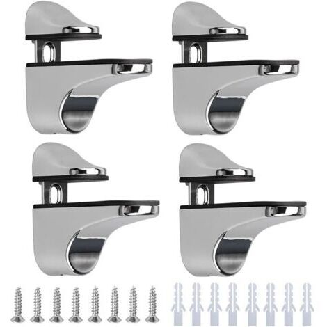 4 Pièces Support de Tablette en Verre,Réglables Alliage de Zinc Poli Salle de Bains Étagère en Verre pour Le Verre Et Les Planchers En Bois Jusqu'À 3-23 mm D'Épaisseur Max