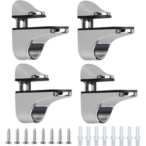 4 Pièces Support de Tablette en Verre,Réglables Alliage de Zinc Poli Salle de Bains Étagère en Verre pour Le Verre Et Les Planchers En Bois Jusqu'À 3-23 mm D'Épaisseur Max