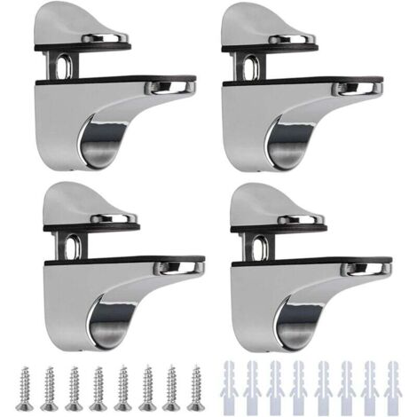 4 Pièces Support de Tablette en Verre,Réglables Alliage de Zinc Poli Salle de Bains Étagère en Verre pour Le Verre Et Les Planchers En Bois Jusqu'À 3-23 mm D'Épaisseur Max