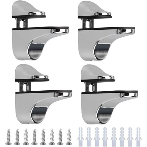 4 Pièces Support de Tablette en Verre,Réglables Alliage de Zinc Poli Salle de Bains Étagère en Verre pour Le Verre Et Les Planchers En Bois Jusqu'À 3-23 mm D'Épaisseur Max