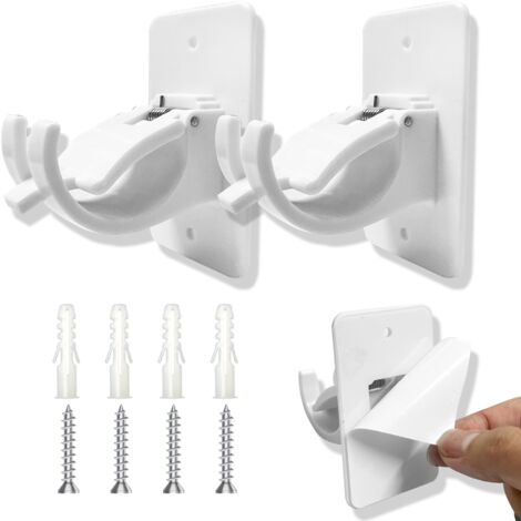 4 pièces Support de tringle à rideau réglable, Sans Percage Support Crochets, Support Tringle Rideaux, Montage auto - adhésif ou à vis. Idéal pour salon, chambre à coucher, salle de bains(Blanc).