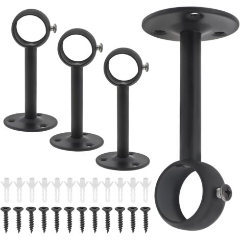 4 Pièces - Support Tringle Rideau - Acier Inoxydable - Fixation Plafond Et Mur Pour Tube 32mm - Noir - 10x4,6x3,2cm
