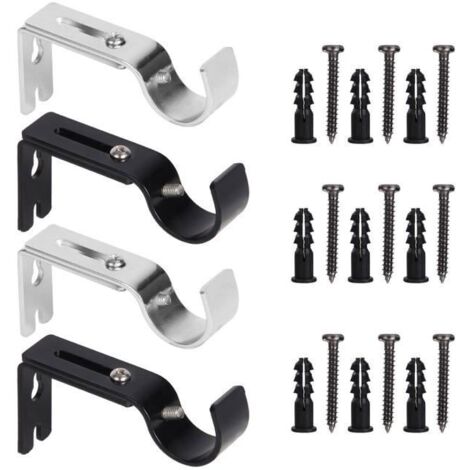 4 Pièces Support Tringle Rideaux - Support pour Tringle à Rideau en Métal - Support de Rideau avec 18 Pièces Vis de Fixation -25 mm