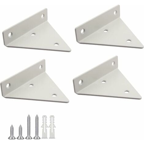 WDDNAOT 4 Pièces Supports à Tablettes Flottantes Support D'étagère en Triangle en Métal Flottant Equerre Etagere Mural Dissimulés Avec 16 vis pour Déco Salon, Chambre, Salle de Bain - Blanc