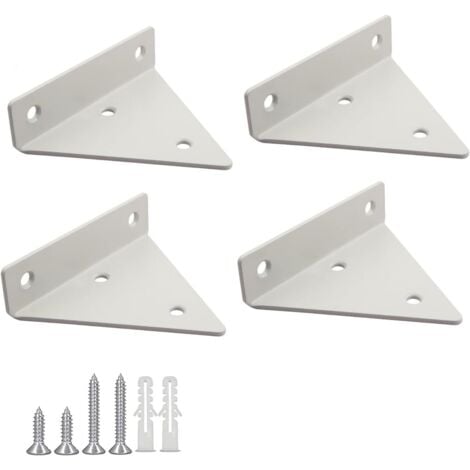 RNEMITERY 4 Pièces Supports à Tablettes Flottantes Support D'étagère en Triangle en Métal Flottant Equerre Etagere Mural Dissimulés Avec 16 vis pour Déco Salon, Chambre, Salle de Bain - Blanc