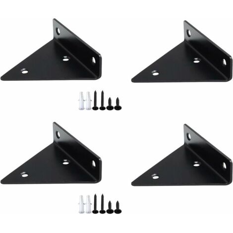 4 Pièces Supports à Tablettes，Métal Flottant Equerre Etagere Mural Dissimulés，Brace de Tablette Murale Salle de Bricolage Décoration - Noir