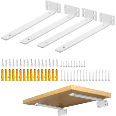 4 Pièces Supports d' Étagère Flottants Mural, Large Éventail d'Applications, Equerre Etagere Murale Durable/Pratique, 25 x 4 x 6.5 CM, Blanc