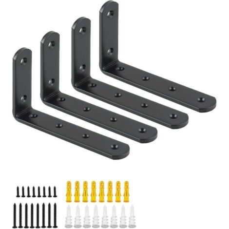 4 Pièces Supports d' Étagère Murale Robustes de 12.5 X 7.5 CM, Equerre Etagere Murale à Angle Droit de 90°, Equerre Etagere Matériau Durable pour Chambre/Salle de Bain/Cuisine, Noir