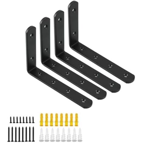 4 Pièces Supports d' Étagère Murale Robustes de 15 X 10 CM, Equerre Etagere Murale à Angle Droit de 90°, Equerre Etagere Matériau Durable pour Chambre/Salle de Bain/Cuisine, Noir