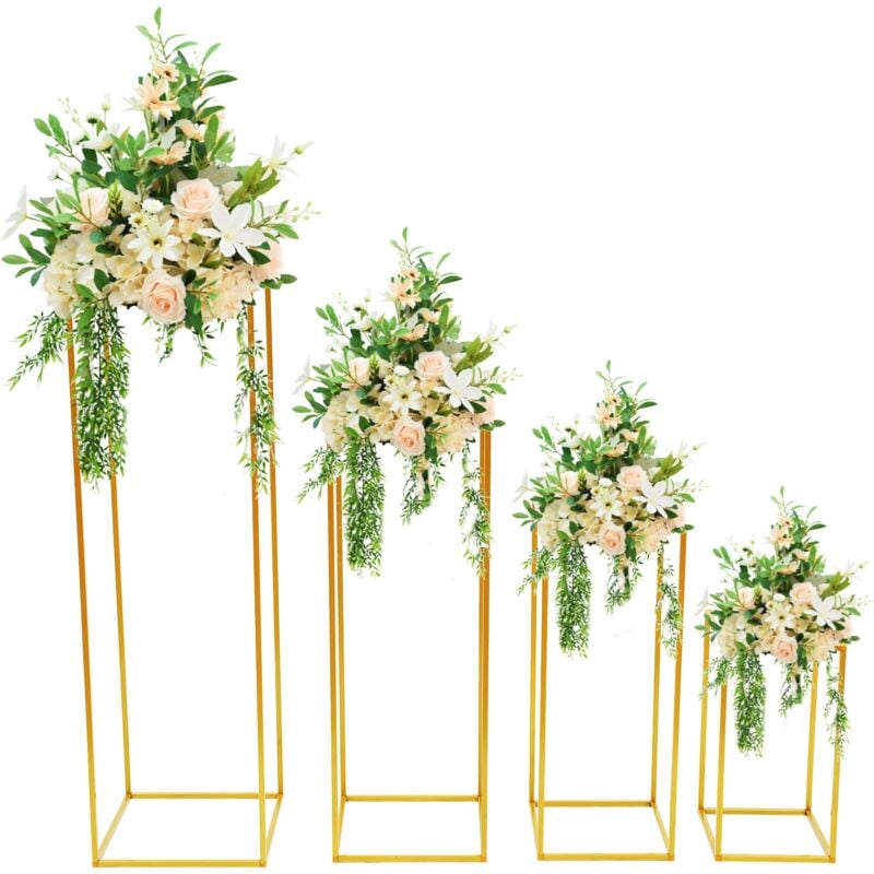 4 Pièces Supports de Fleurs de Mariage, Vase Doré Design Géométrique, Vase à Fleurs Rectangulaires, Support de Fleur Amovible, Présentoir pour Fête