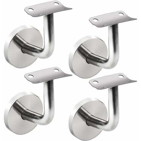 4 Pièces Supports de Main Courante Fixés au Mur, Supports de Rampe d'escalier en Acier Inoxydable, Support de Main Courante avec Rosette de Couverture pour Intérieur et Extérieur