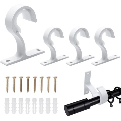 4 Pièces Supports de Tringle à Rideaux, ø25-28mm Support Tringle Rideaux Plafond, Crochets à Draperie avec Vis et Ancrage Mural, Alliage d'Aluminium Support Tringle Penderie