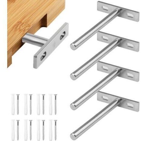 4 Pièces Supports d'étagère Flottants 5 Pouces Support Etagere Invisible, Fixation Invisible étagère Tablette Flottante Support pour le mur Mural étagère Murale Argent