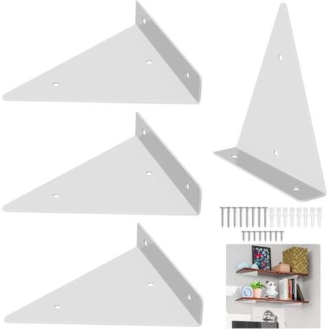 4 Pièces Supports d'étagère Flottants, Supports à Tablettes Muraux Triangulaires Invisibles avec Vis, Equerre Etagere Murale Métal pour étagère pour Déco Salon, Chambre (130 × 140)-Blanc