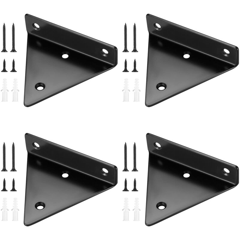 4 Pièces Supports d'étagère Flottants, Supports à Tablettes Muraux Triangulaires Invisibles, Equerre Etagere Murale Métal pour étagère