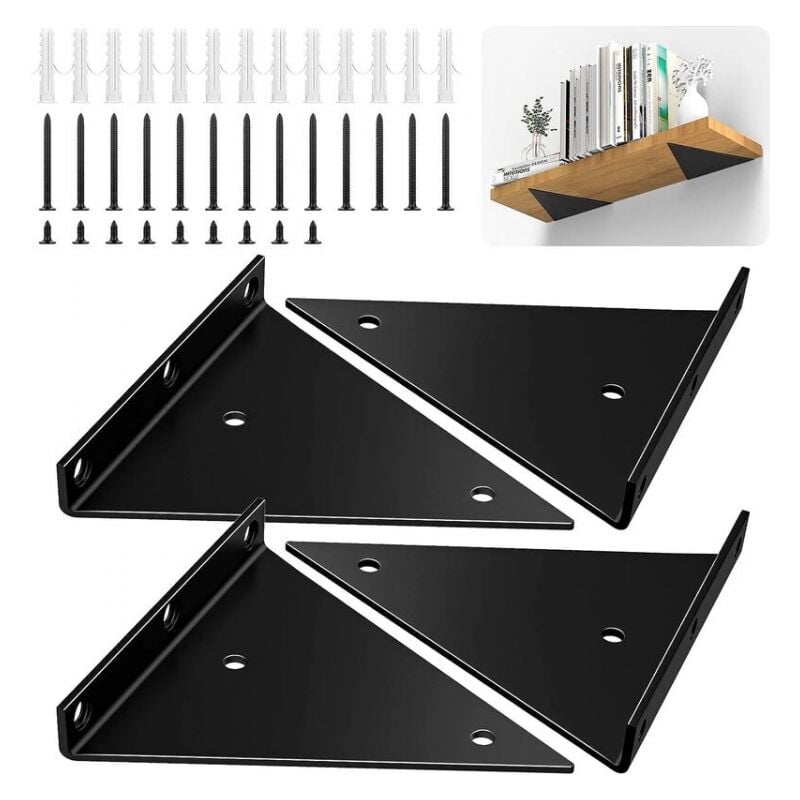 4 Pièces Supports d'étagère Flottants, Supports à Tablettes Muraux Triangulaires Invisibles, Equerre Etagere Murale Métal pour étagère,13x14CM