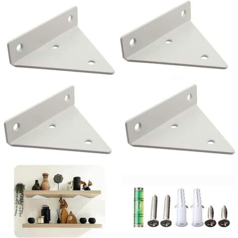 4 Pièces Supports D'étagère, Support Étagère Mural en Métal, Supports Tablette Flottante, Triangle Support Invisible Etagere avec Vis, pour Déco Salon, Chambre, Salle de Bain (Blanc)