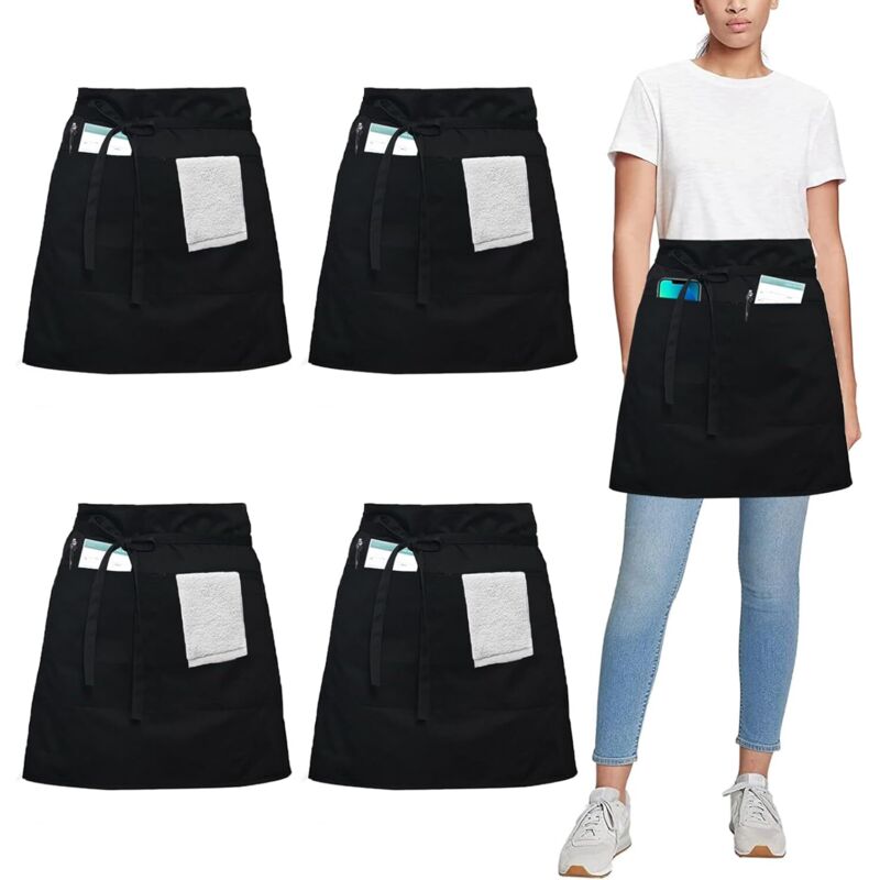 4 Pièces Tablier de Taille, Courts Cuisine Tablier pour Hommes Femmes Serveuse Chef, Parfait pour Restaurant Café Bar