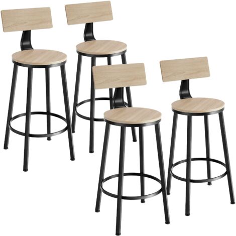 4 Pièces Tabourets Bar Industriel Dossier Acier Clair