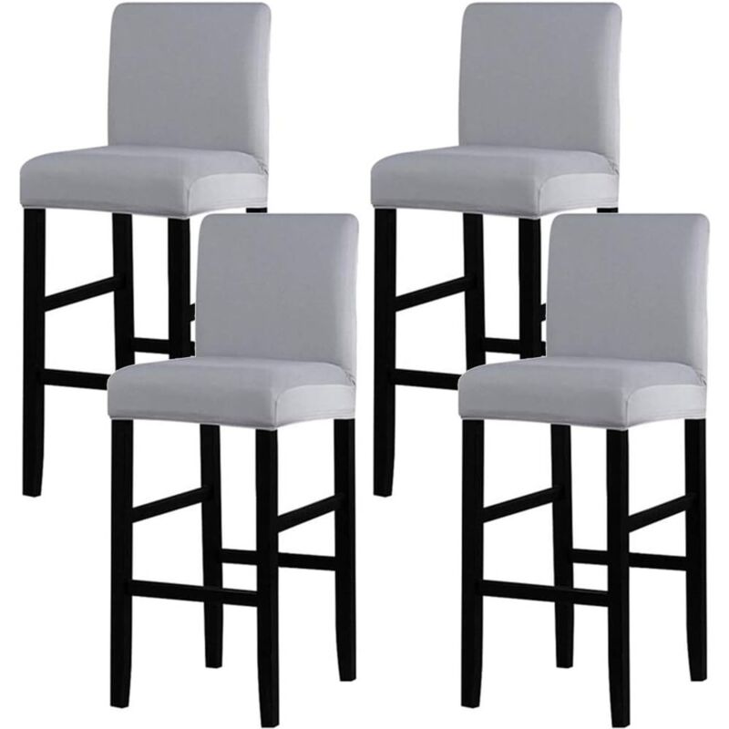 Lot de 4 housses de chaise de bar élastiques – 90% polyester, 10% élasthanne – Pour tabourets à dossier court 35-40cm – Gris argenté