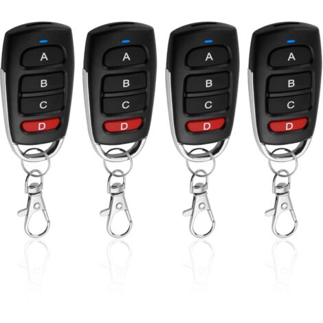 4 Pièces Telecommande Universelle Portail 433 MHz Bip Télécommande Universelle Porte de Garage Clés à 4 Boutons Portée 10m Clonage Duplicateur Sans Fil Convient aux Voitures Portes de Garage Portails