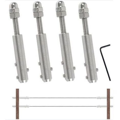 4 Pièces Tendeur Cable Inox Cable Inox 4mm, Terminal pour Fil Inox Métallique Terminal À Vis pour Cable Métallique 4 mm