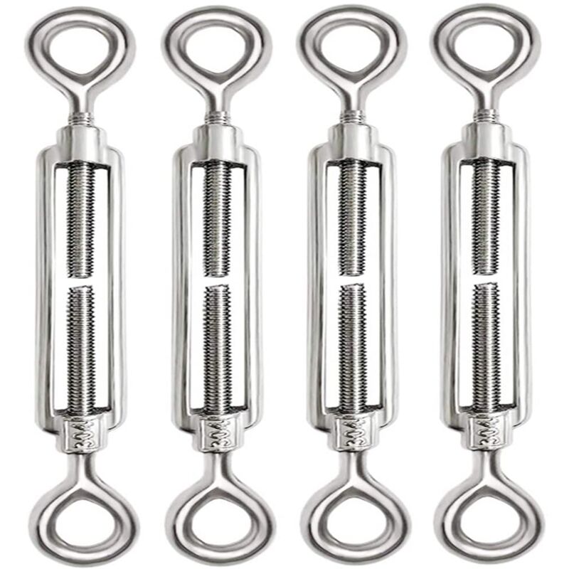 4 Pièces Tendeur Cable M8 Tendeur Cable Inox 304 Réglable Oeil de Ridoir et Oeil pour Tendeur de Fil Cable Acier Corde Crochet Tendeur Accessoires