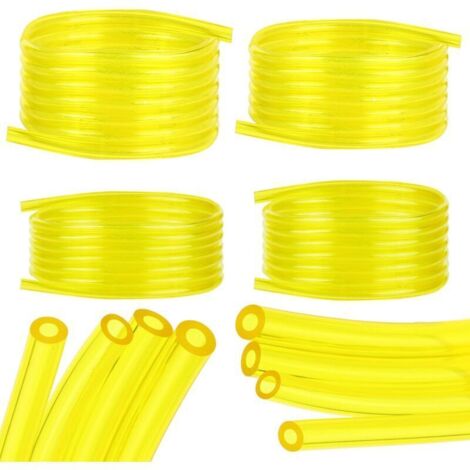 4 Pièces Tuyaux d'Essence, 1.5M Tuyau d'huile Transparent Jaune (2 x 3.5mm, 2.5 x 5mm, 3 x 5mm, 3 x 6mm), pour Tondeuse, Tondeuse à Gazon, PVC Tuyau, Tuyau D'huile