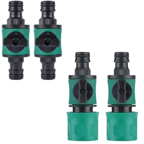 4 Pièces Vanne Tuyau Arrosage, Simple et Double Connexion Vanne-Arrosage, Plastique Vanne D'arrêt de Tuyau D'arrosage, avec Soupape Rotative, pour Jardins et Terrasses