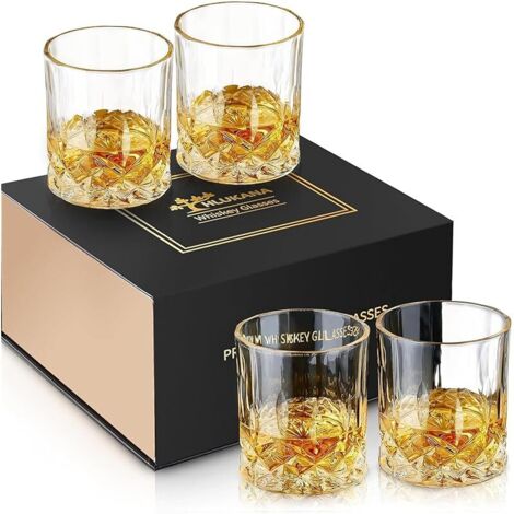 4 Pièces Verres à Whisky, Verre a Whiskey en Cristal pour Scotch, Cognac, Martini, Belle Boîte Cadeau, 300 ml
