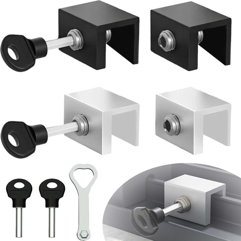 4 Pièces Verrou Baie Coulissante, Réglable Fermeture Baie Coulissante Verrou Porte Coulissante, Butée de Serrure de Porte et Fenêtre Réglable avec