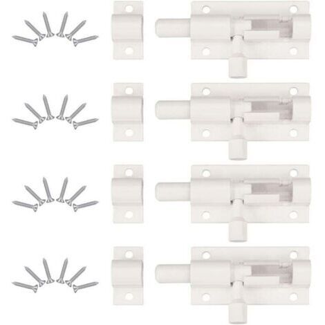 4 Pièces Verrou de Porte, Verrou Porte Interieure avec 24 Vis ， Loquet Porte Coulissante, Loquet de Porte, Verrou Targette, Loquet Coulissant, pour Portail De Jardin, Cabanon, Wc (Blanc)