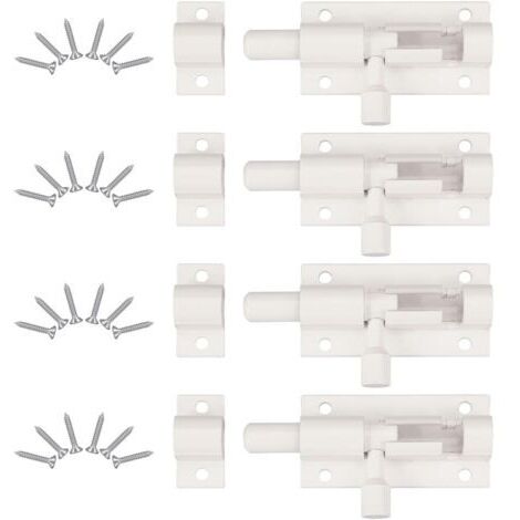 4 Pièces Verrou de Porte, Verrou Porte Interieure avec 24 Vis ， Loquet Porte Coulissante, Loquet de Porte, Verrou Targette, Loquet Coulissant, pour Portail De Jardin, Cabanon, Wc (Blanc)
