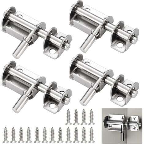 4 Pièces Verrou Targette de Porte, AcierInoxydable Loquet de Porte Coulissant Boulon de Porte Loquet Verrou de Porte Avec Vis, Serrure à Loquet pour Salle de Bain, Toilettes, Jardin, Abri de Jardin