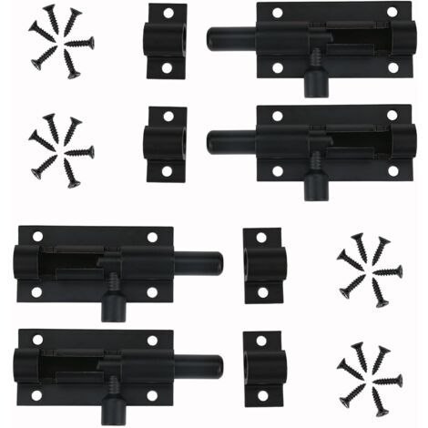 4 Pièces Verrou Targette de Porte, Loquet de Porte à Boulon, Loquet Coulissant Noir, Loquet Avec Vis