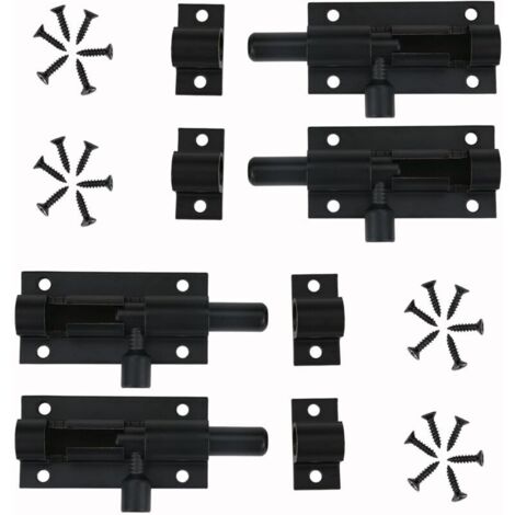 4 Pièces Verrou Targette de Porte, Loquet de Porte à Boulon, Loquet Coulissant Noir, Loquet Avec Vis