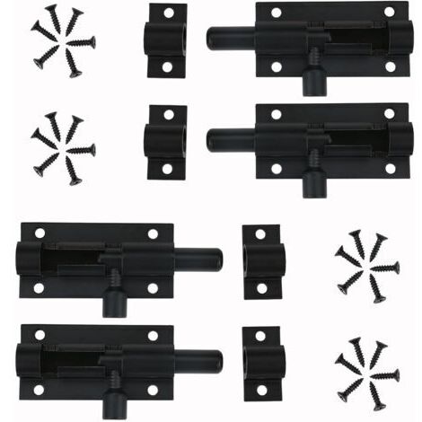 4 Pièces Verrou Targette de Porte, Loquet de Porte à Boulon, Loquet Coulissant Noir, Loquet Avec Vis
