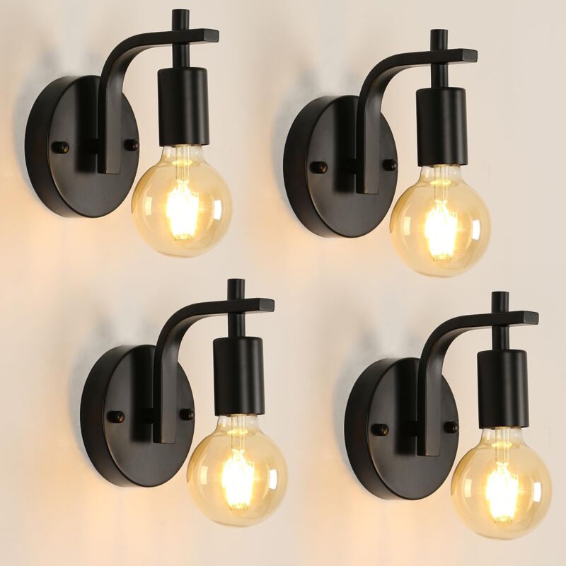 GOECO 4 Pieces Vintage Indoor Wall Lamp E27 Base For Bedroom, Living Room, Corridor, Entrance, Black
