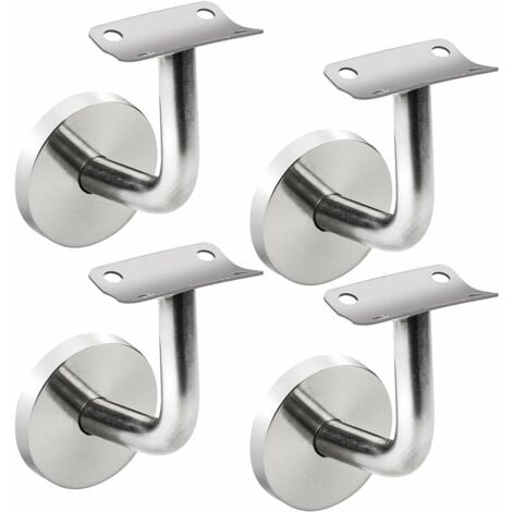 4 Pieces Wall Mounted Handrail Brackets, Stainless Steel Stair Railing Brackets, Handrail Bracket with Cover Rosette for Indoor and Outdoor Use