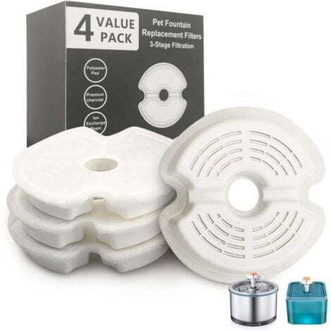 ERHOPE 4 Pieces Water Fountain Filter for Cats Pet Dogs, Suitable for Stainless Steel Cat/Dog Fountain, Triple Filtration