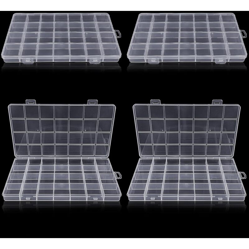 Linghhang - 4 pièces)Boite Rangement Plastique avec 28 Compartiments, Boite Compartiment Transparent,pour petites pièces en plastique avec étiquette,