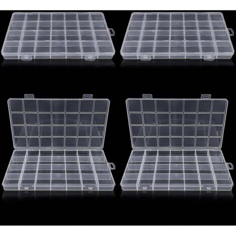 (4 pièces)Boite Rangement Plastique avec 28 Compartiments, Boite Compartiment Transparent,pour petites pièces en plastique avec étiquette, Artisanat, Perles, Bijoux, Petites Pièces